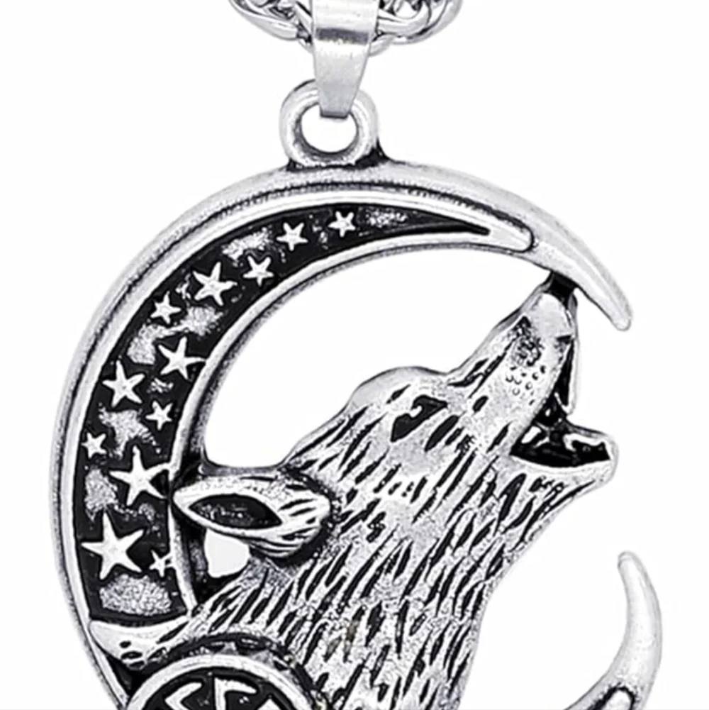 Silver Wolf Moon Pendant Necklace
